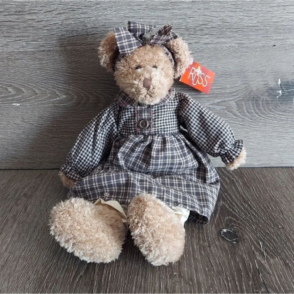 Russ Berrie Bears of the Past Bianca Dressed Country Girl Teddy Bear 15"